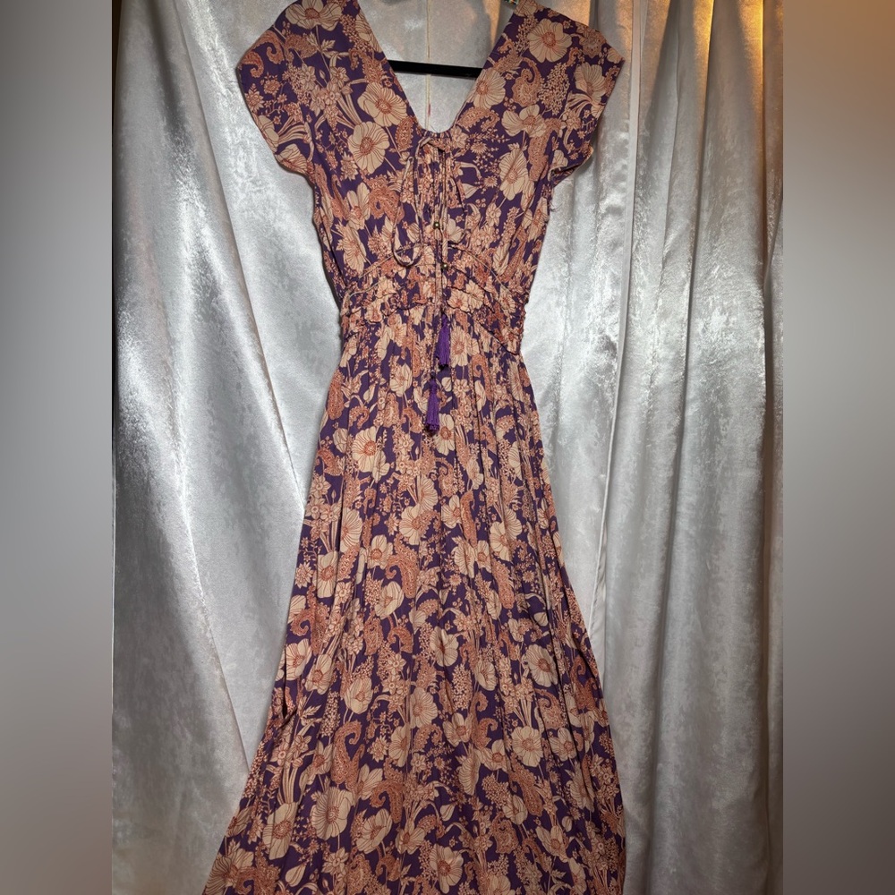 Nostalgia Purple and Cream Floral Midi Dress